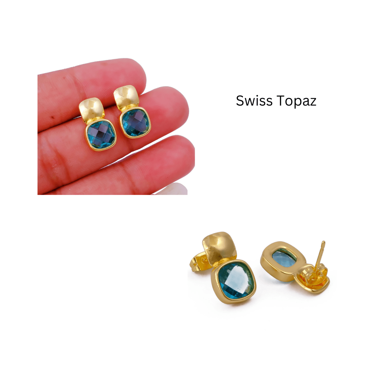 Chunky Gold Plated Studs with Green Amethyst Gemstone CE - 1033