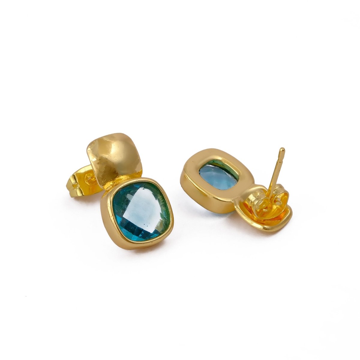 Chunky Gold Plated Studs with Green Amethyst Gemstone CE - 1033