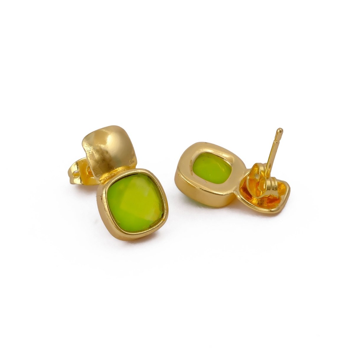 Chunky Gold Plated Studs with Green Amethyst Gemstone CE - 1033