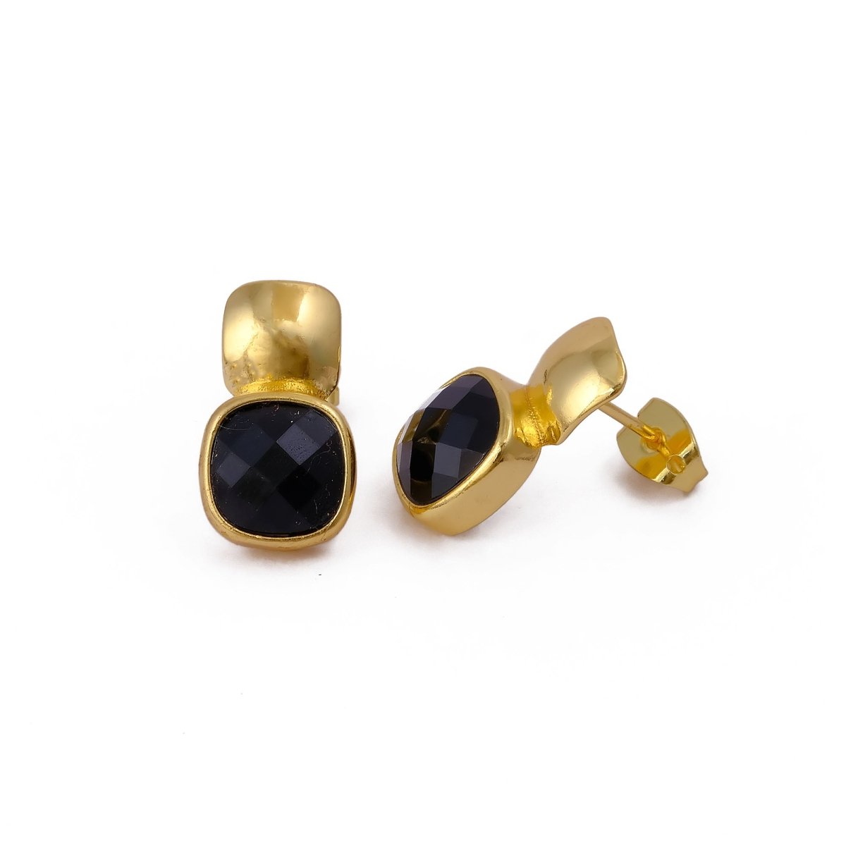 Chunky Gold Plated Studs with Green Amethyst Gemstone CE - 1033