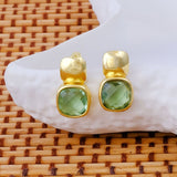 Chunky Gold Plated Studs with Green Amethyst Gemstone CE - 1033