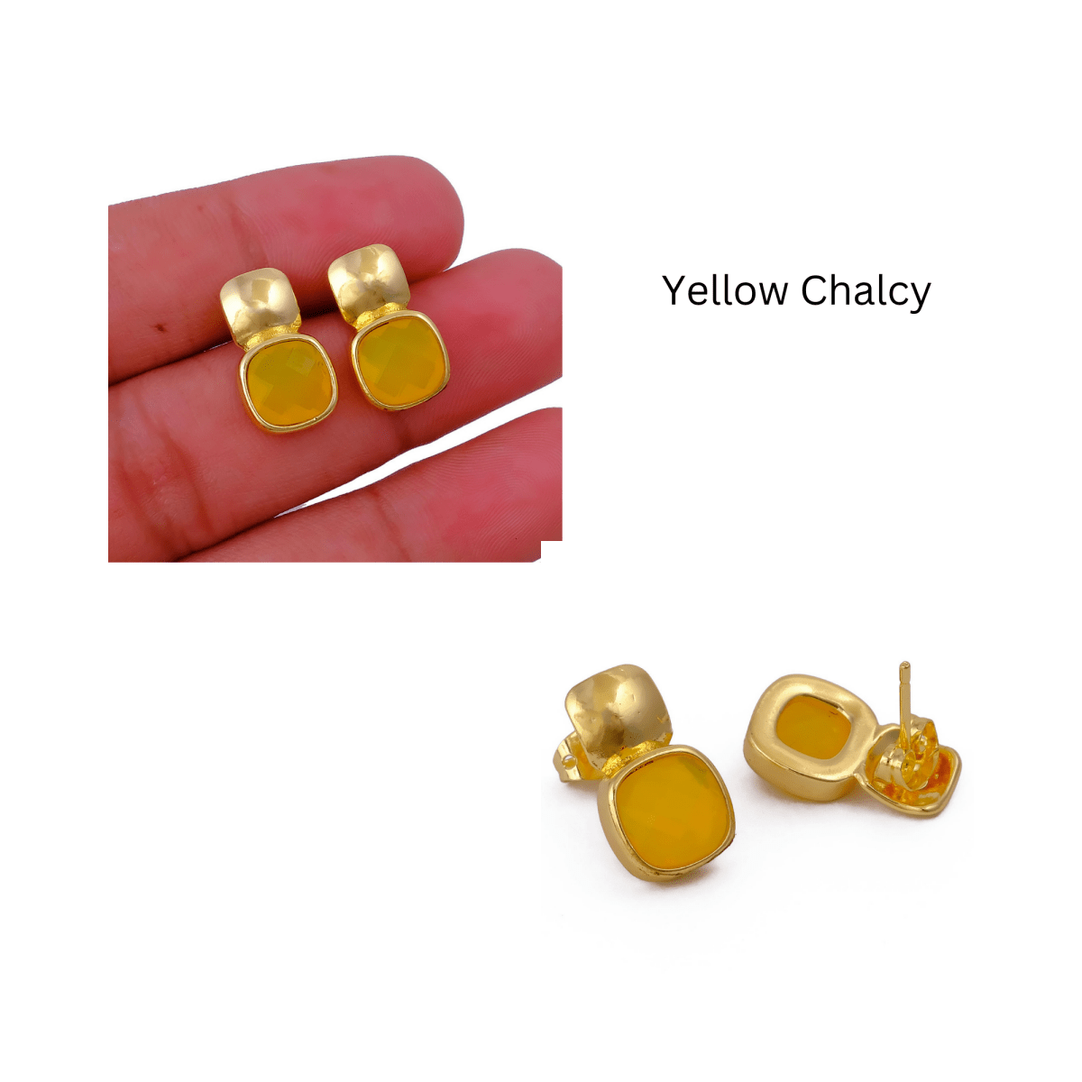 Chunky Gold Plated Studs with Green Amethyst Gemstone CE - 1033