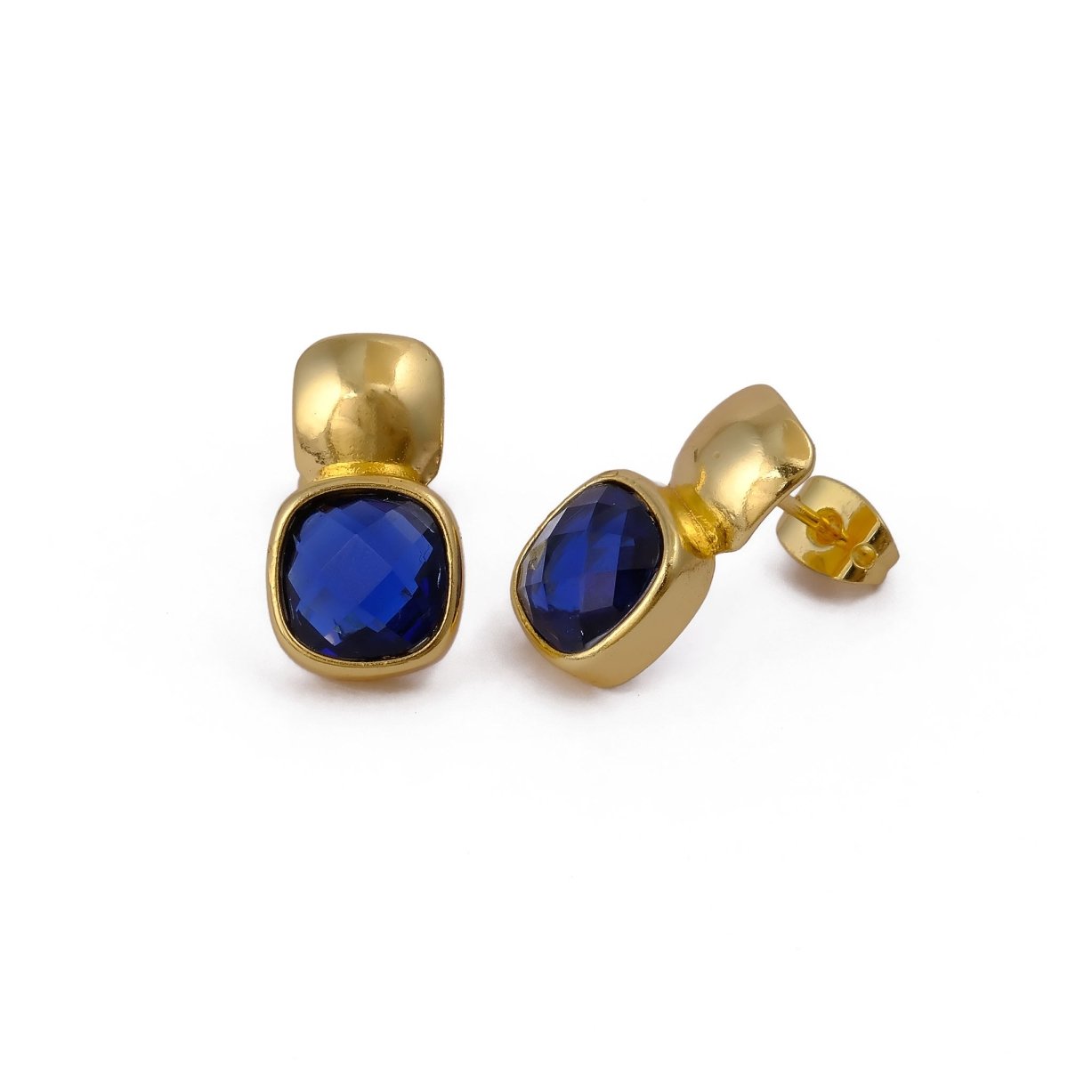 Chunky Gold Plated Studs with Green Amethyst Gemstone CE - 1033