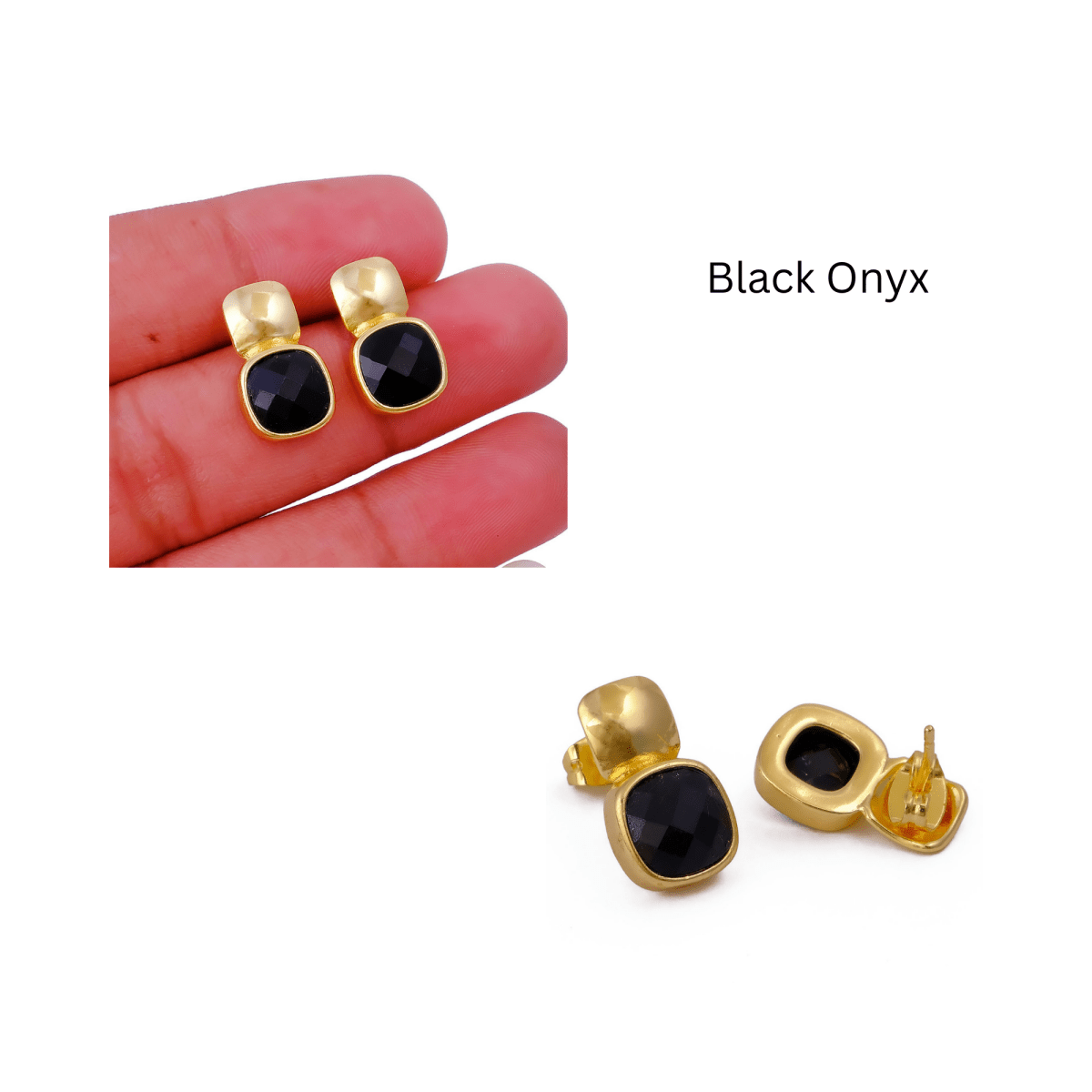 Chunky Gold Plated Studs with Green Amethyst Gemstone CE - 1033