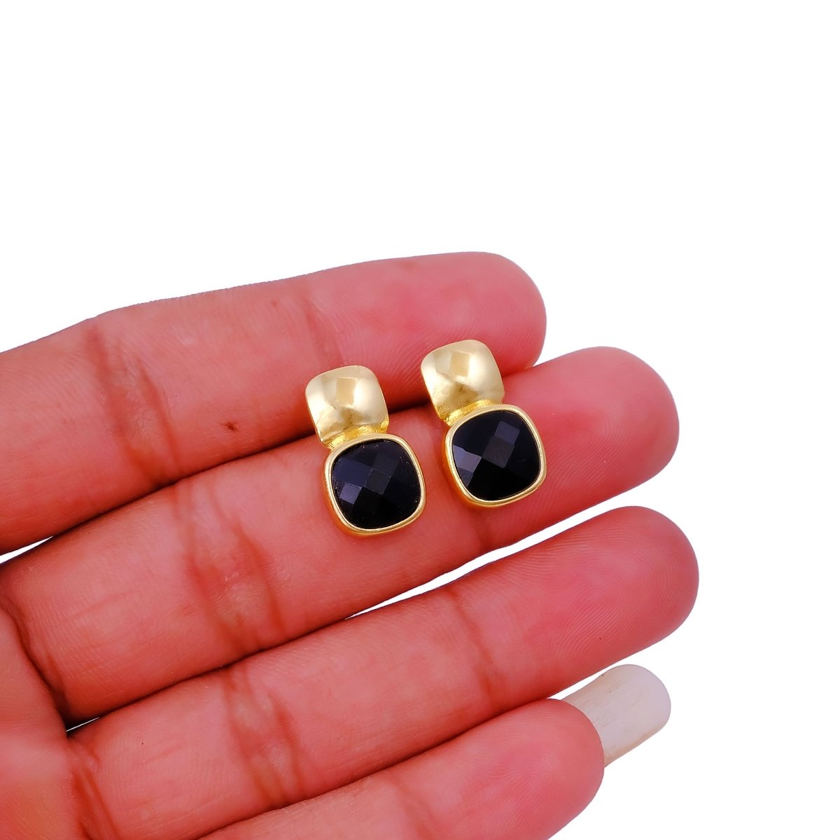 Chunky Gold Plated Studs with Green Amethyst Gemstone CE - 1033