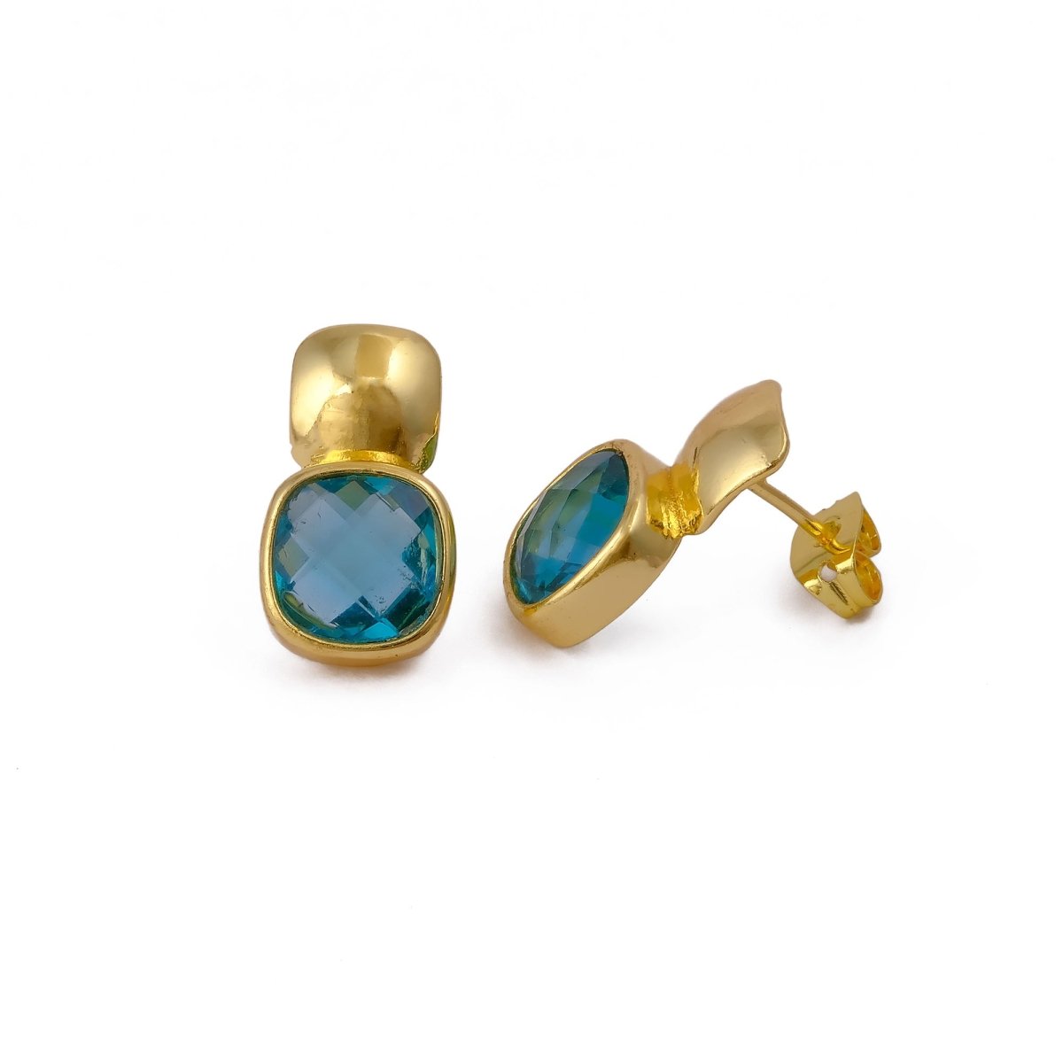 Chunky Gold Plated Studs with Green Amethyst Gemstone CE - 1033
