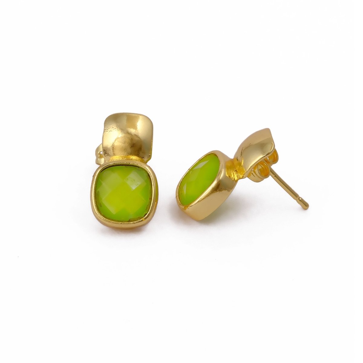 Chunky Gold Plated Studs with Green Amethyst Gemstone CE - 1033