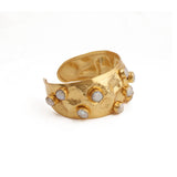 Chunky Hammered Gold Plated Pearl Bangles, Natural Gemstone Cuffs 5470