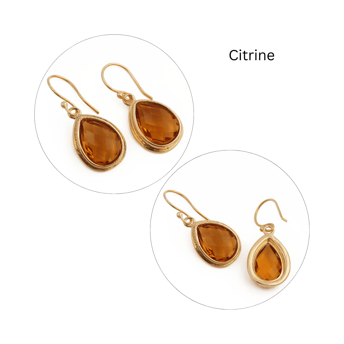 Citrine Faceted Pear Shape Earrings, Minimalist Gold Plated Brass Jewelry