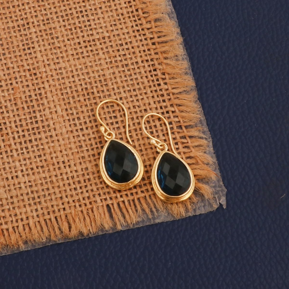 Citrine Faceted Pear Shape Earrings, Minimalist Gold Plated Brass Jewelry