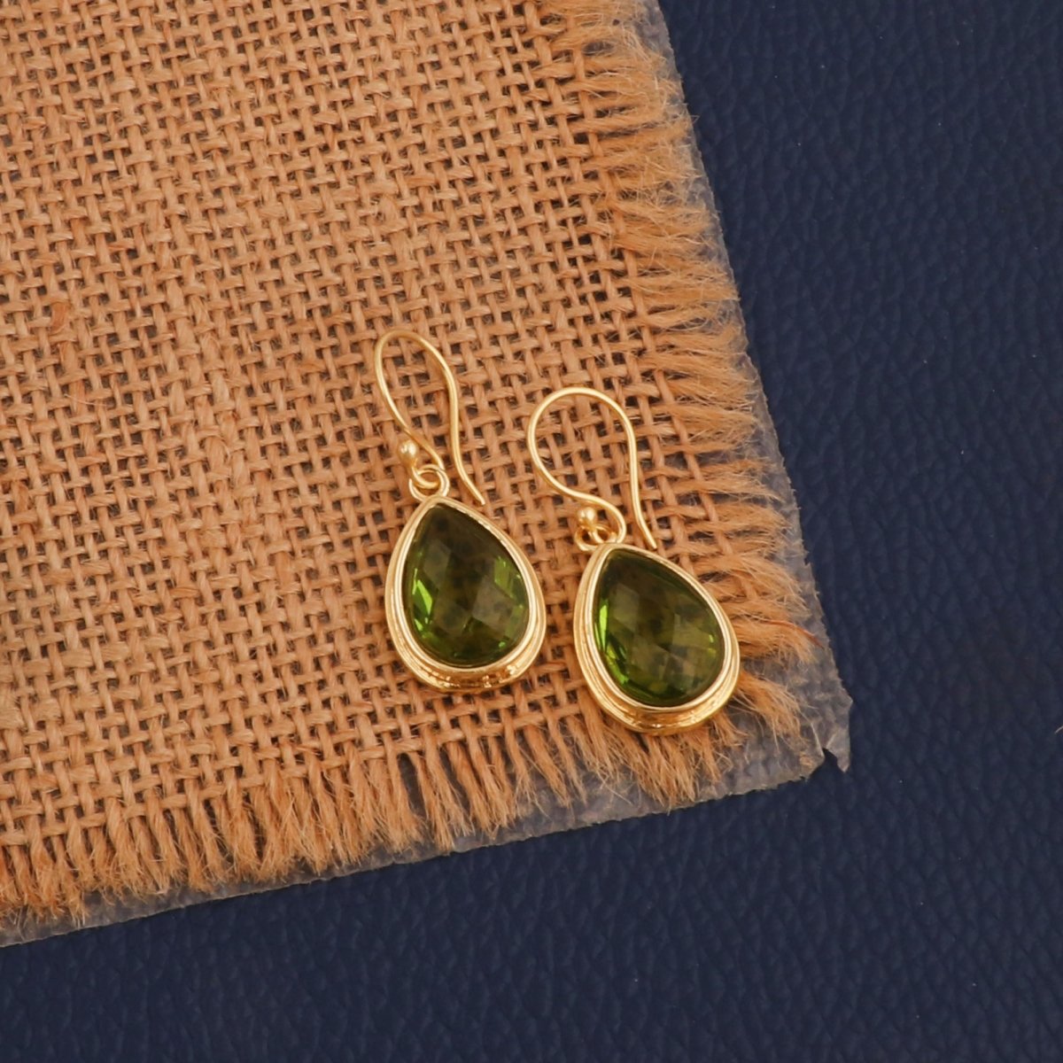 Citrine Faceted Pear Shape Earrings, Minimalist Gold Plated Brass Jewelry