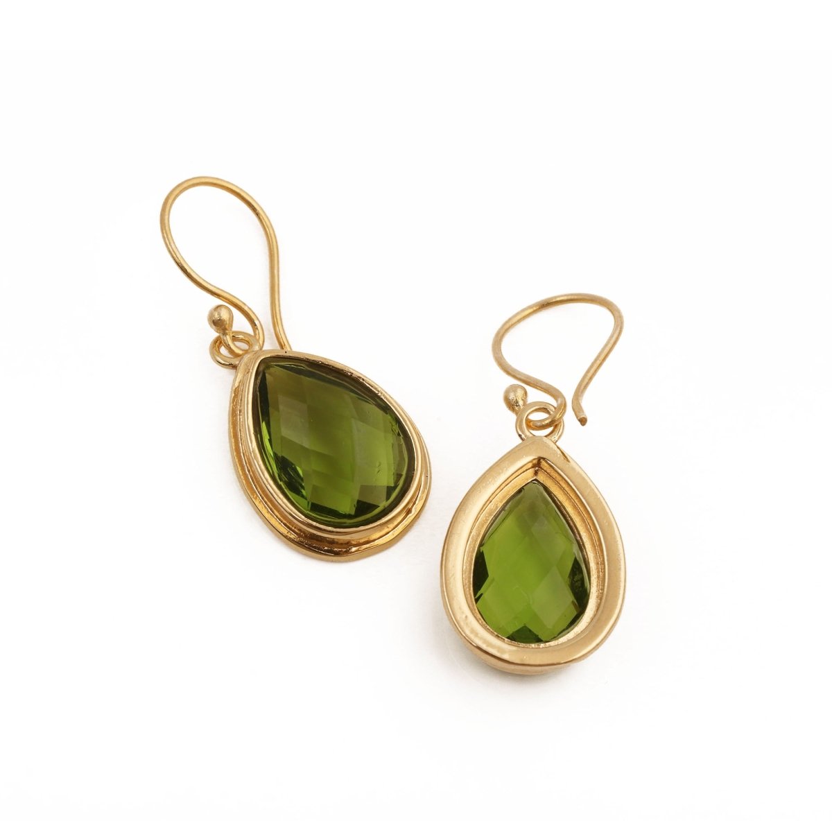 Citrine Faceted Pear Shape Earrings, Minimalist Gold Plated Brass Jewelry