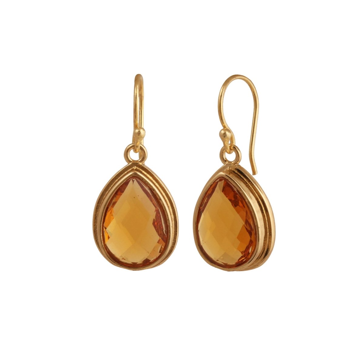 Citrine Faceted Pear Shape Earrings, Minimalist Gold Plated Brass Jewelry Citrine