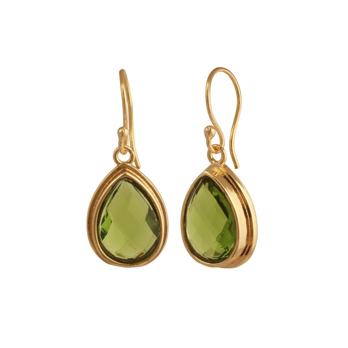Citrine Faceted Pear Shape Earrings, Minimalist Gold Plated Brass Jewelry Peridot
