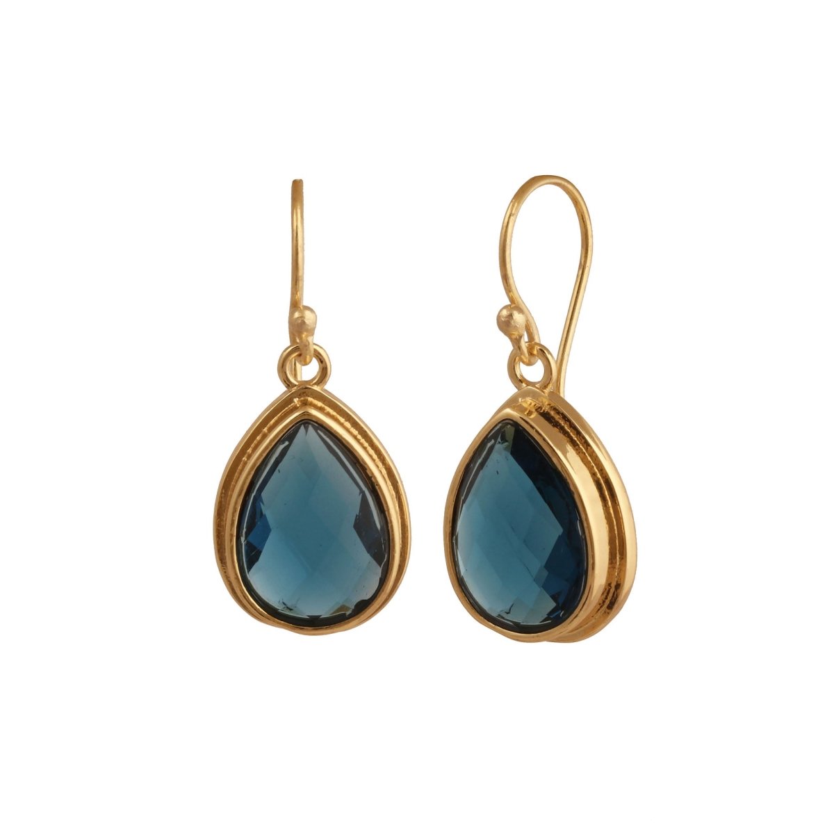 Citrine Faceted Pear Shape Earrings, Minimalist Gold Plated Brass Jewelry London Blue Topaz