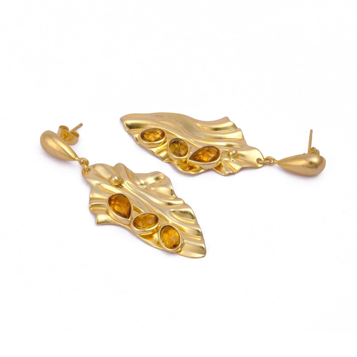 Citrine Gemstone Stud Earrings – Handmade Faceted Cut Dangle Earrings, 18K Gold Plated Designer Jewelry, S