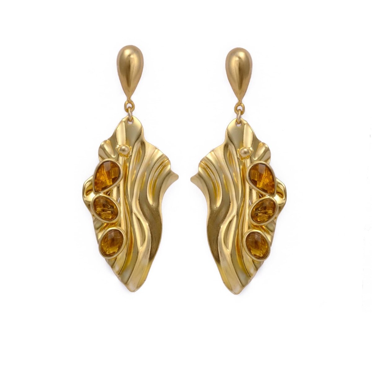 Citrine Gemstone Stud Earrings – Handmade Faceted Cut Dangle Earrings, 18K Gold Plated Designer Jewelry, S