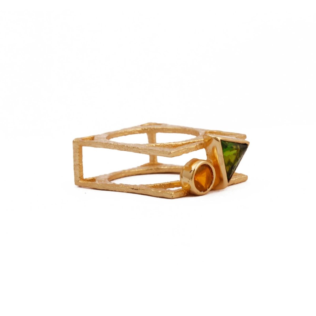 Citrine, Peridot Bezel Gemstone Ring Geometric Gold Plated Ring Jewelry