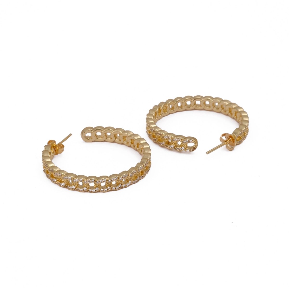 Classic Gold Plated Statement Chain Link Hoops Earrings