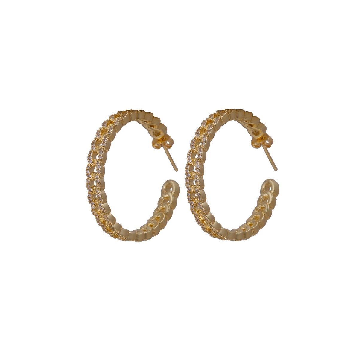 Classic Gold Plated Statement Chain Link Hoops Earrings