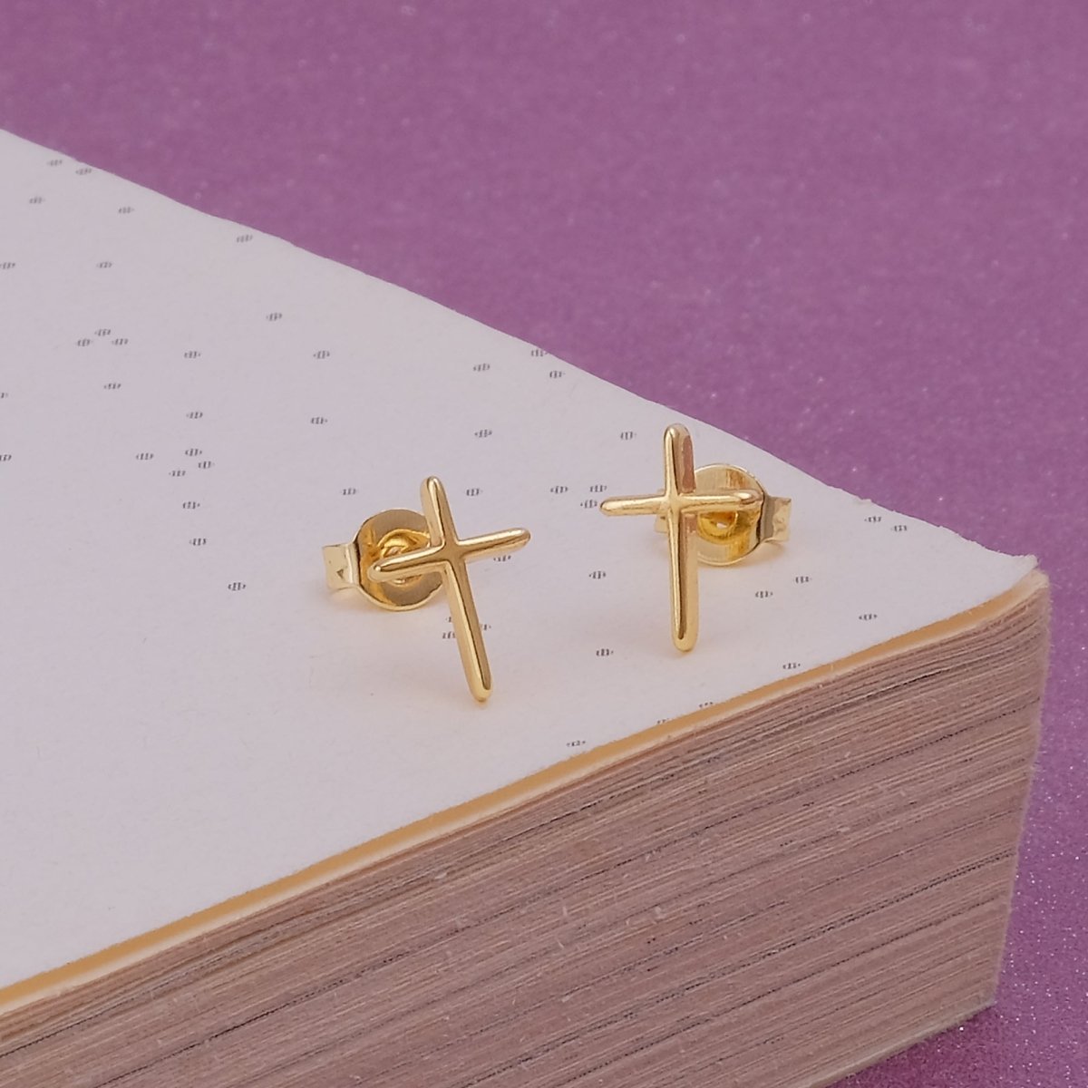 Cross Stud Earrings Minimal Dainty Gold Plated Cross Earrings for Everyday Wear