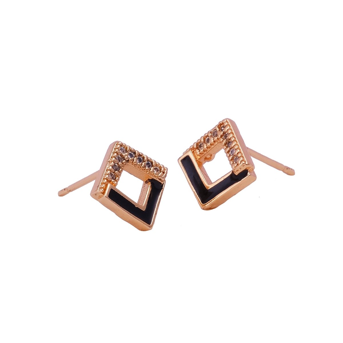 Cube Enamel and Cubic Zircon Gemstone Stud Earrings Gold Plated Jewelry