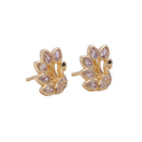 Cubic Zircon and Black Onyx Gemstone Stud Earrings Gold Plated Peacock Jewelry