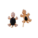 Cubic Zircon and Black Onyx Gemstone Stud Earrings Gold Plated Tortoise Earrings
