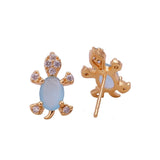 Cubic Zircon and Black Onyx Gemstone Stud Earrings Gold Plated Tortoise Earrings