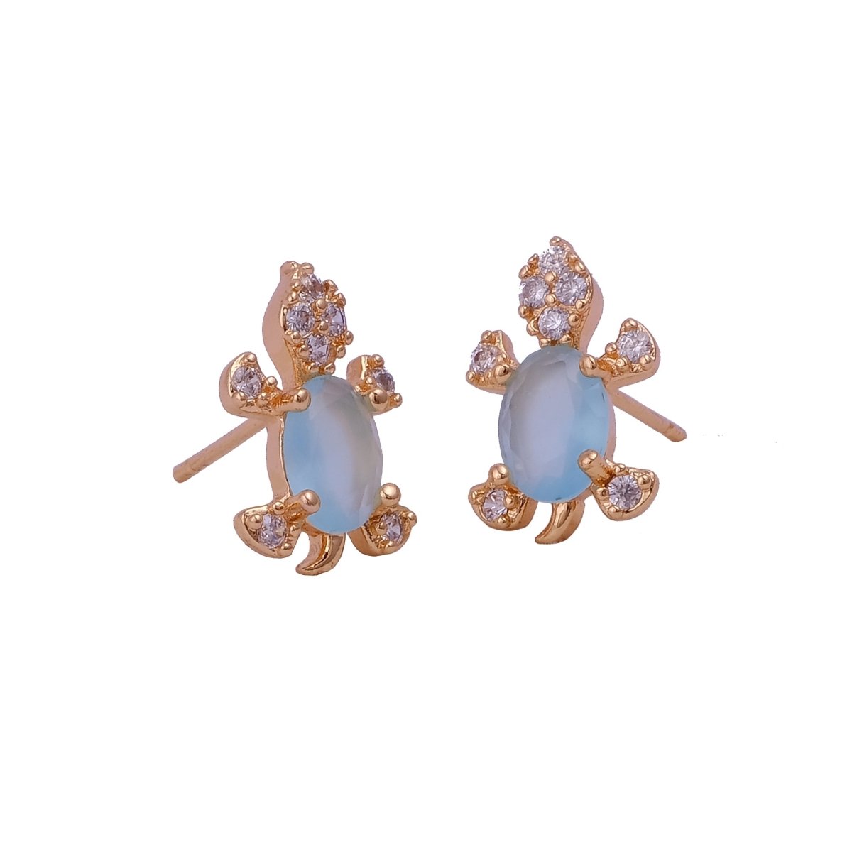 Cubic Zircon and Black Onyx Gemstone Stud Earrings Gold Plated Tortoise Earrings