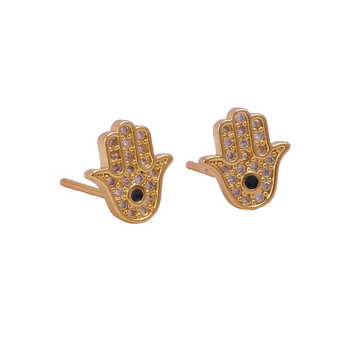 Cubic Zircon and Black Onyx Stud Earrings Hamsa Hand Gold Plated Earrings For Her