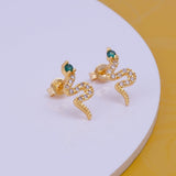 Cubic Zircon and Green Emerald Gemstone Stud Earrings Aesthetic Snake Gold Plated Jewelry