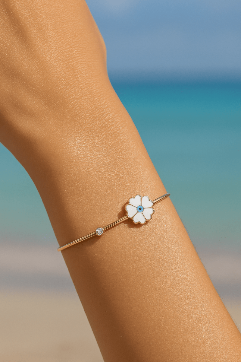 Cubic Zircon Gemstone Bangle Evil Eye flower Bangle Gold Plated Jewelry