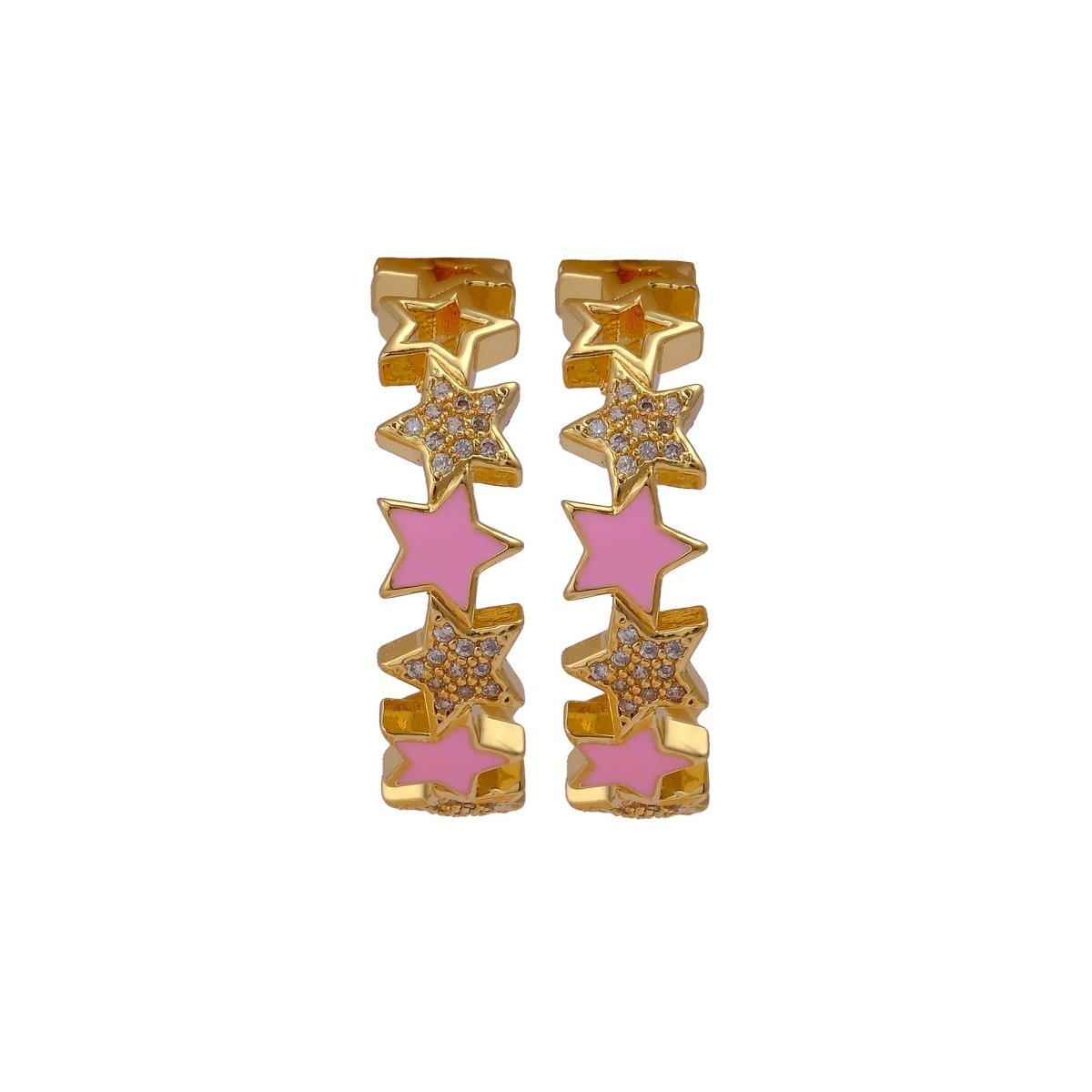 Cubic Zircon Gemstone Hoop Earrings Gold Plated Enamel Star Hoops For Her