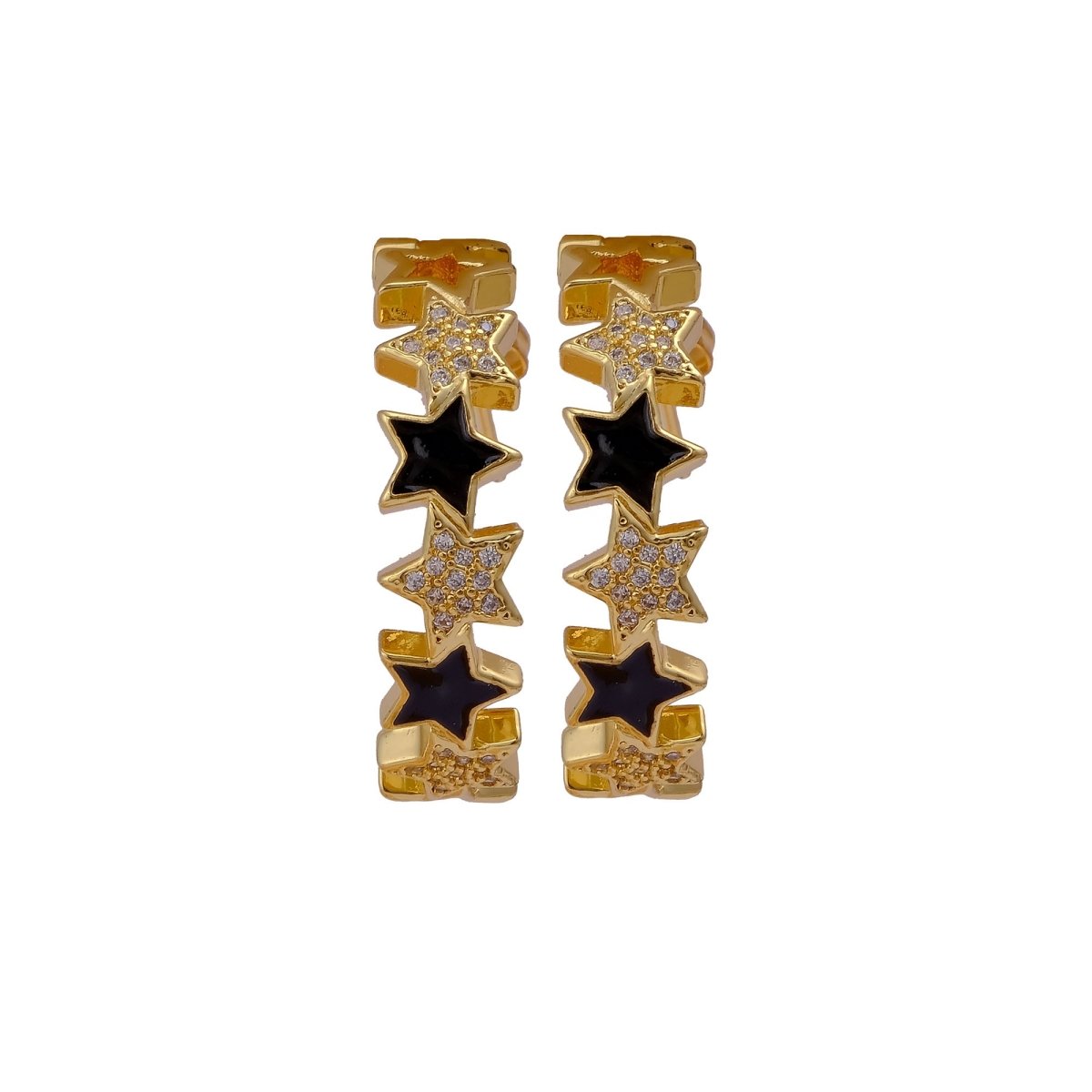 Cubic Zircon Gemstone Hoop Earrings Gold Plated Enamel Star Hoops For Her