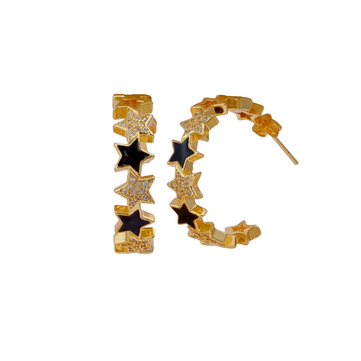 Cubic Zircon Gemstone Hoop Earrings Gold Plated Enamel Star Hoops For Her