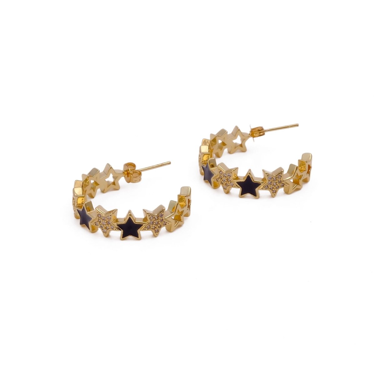 Cubic Zircon Gemstone Hoop Earrings Gold Plated Enamel Star Hoops For Her