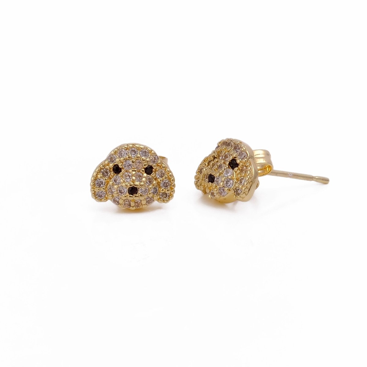 Cubic Zircon Gemstone Jewelry Gold Plated Puppy Face Stud Earrings For Kids
