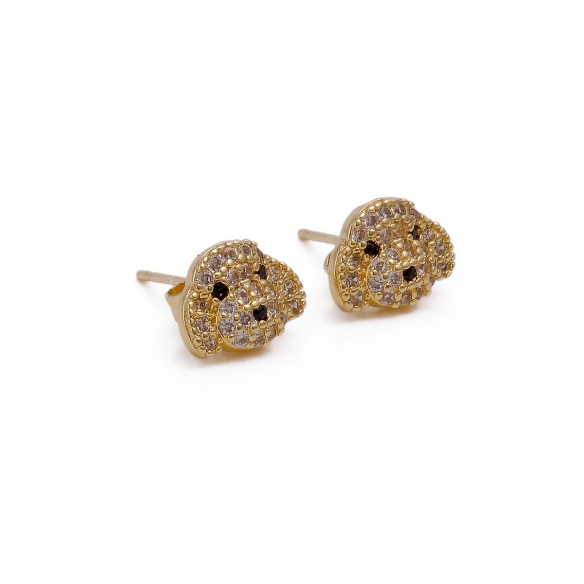 Cubic Zircon Gemstone Jewelry Gold Plated Puppy Face Stud Earrings For Kids