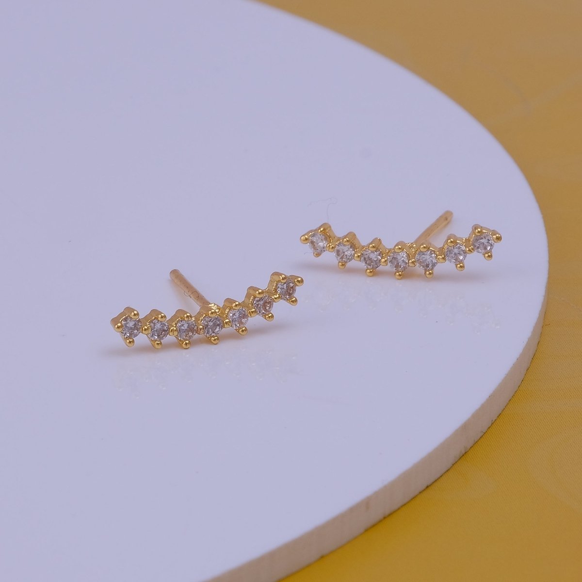 Cubic Zircon Gemstone Stud Earrings Aesthetic Climber Gold Plated Jewelry For Her