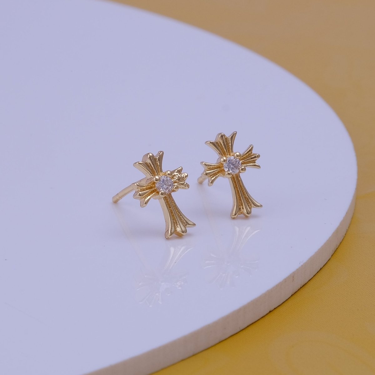 Cubic Zircon Gemstone Stud Earrings Cute Tiny Gold Plated Earrings For Her