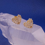 Cubic Zircon Gemstone Stud Earrings Elegant Heart Shape Gold Plated Flower Jewelry