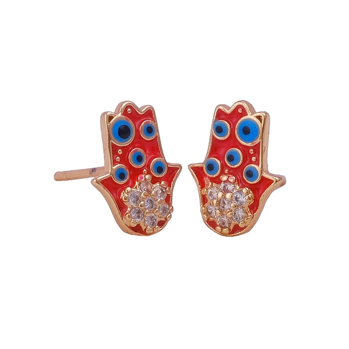 Cubic Zircon Gemstone Stud Earrings Enamel Hamsa Hand Jewelry Gold Plated Earrings