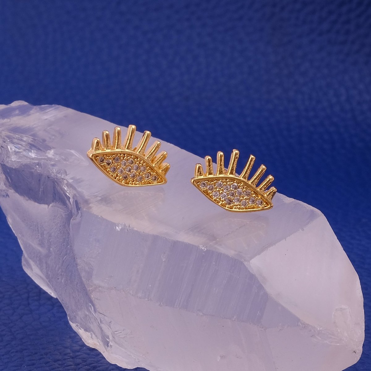 Cubic Zircon Gemstone Stud Earrings Eye Shape Earring Gold Plated Jewelry