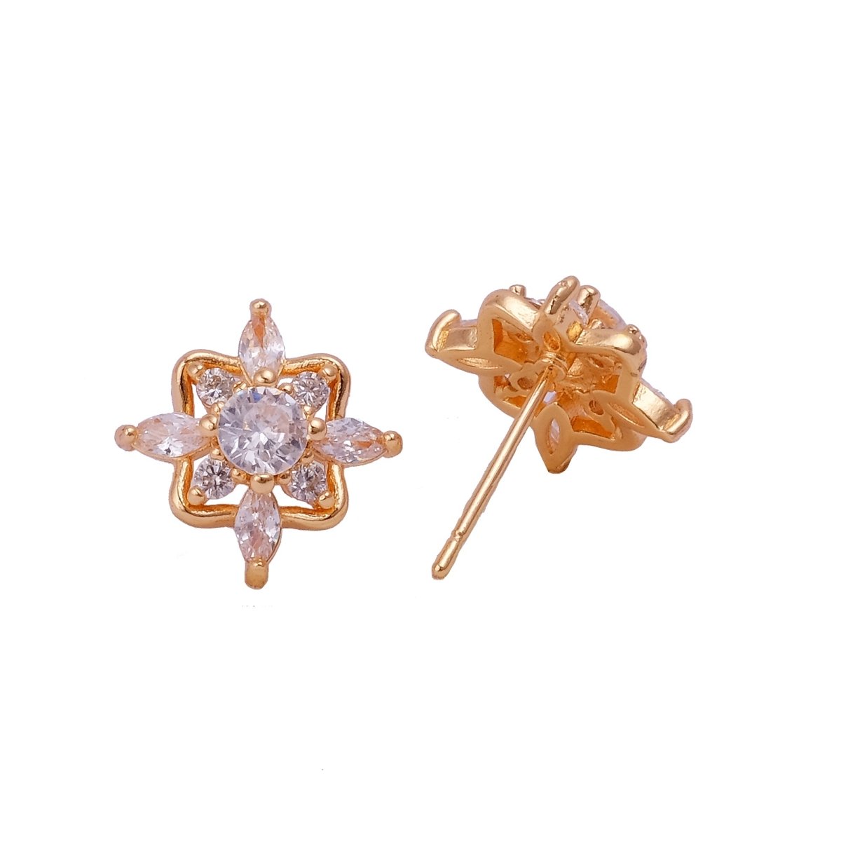 Cubic Zircon Gemstone Stud Earrings Floral Stud Earrings Gold Plated Jewelry
