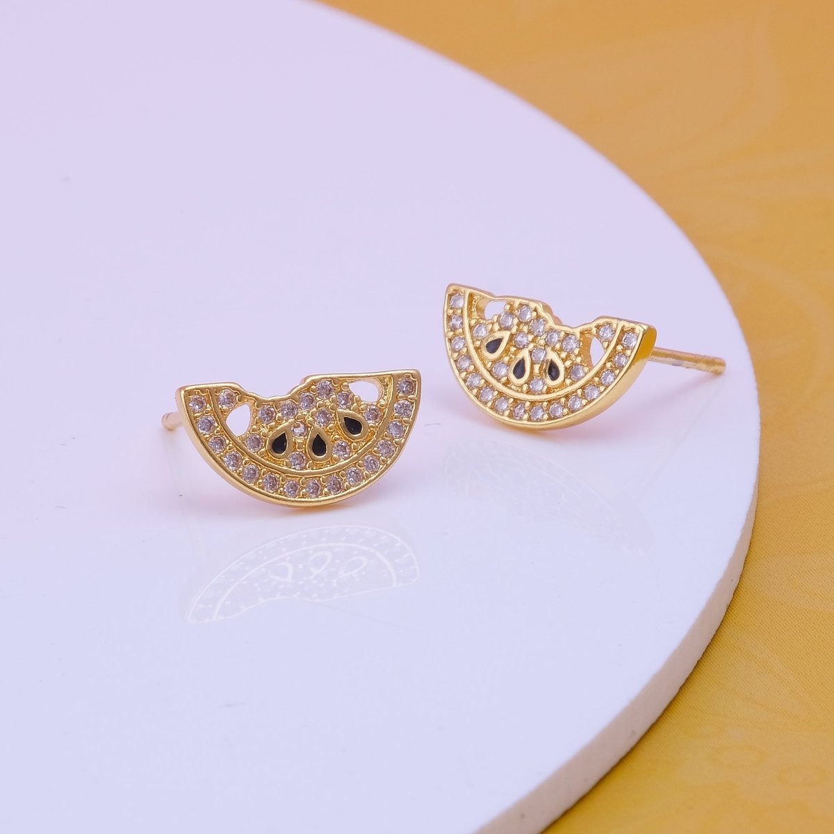 Cubic Zircon Gemstone Stud Earrings Gold Plated Lemon Shape Jewelry