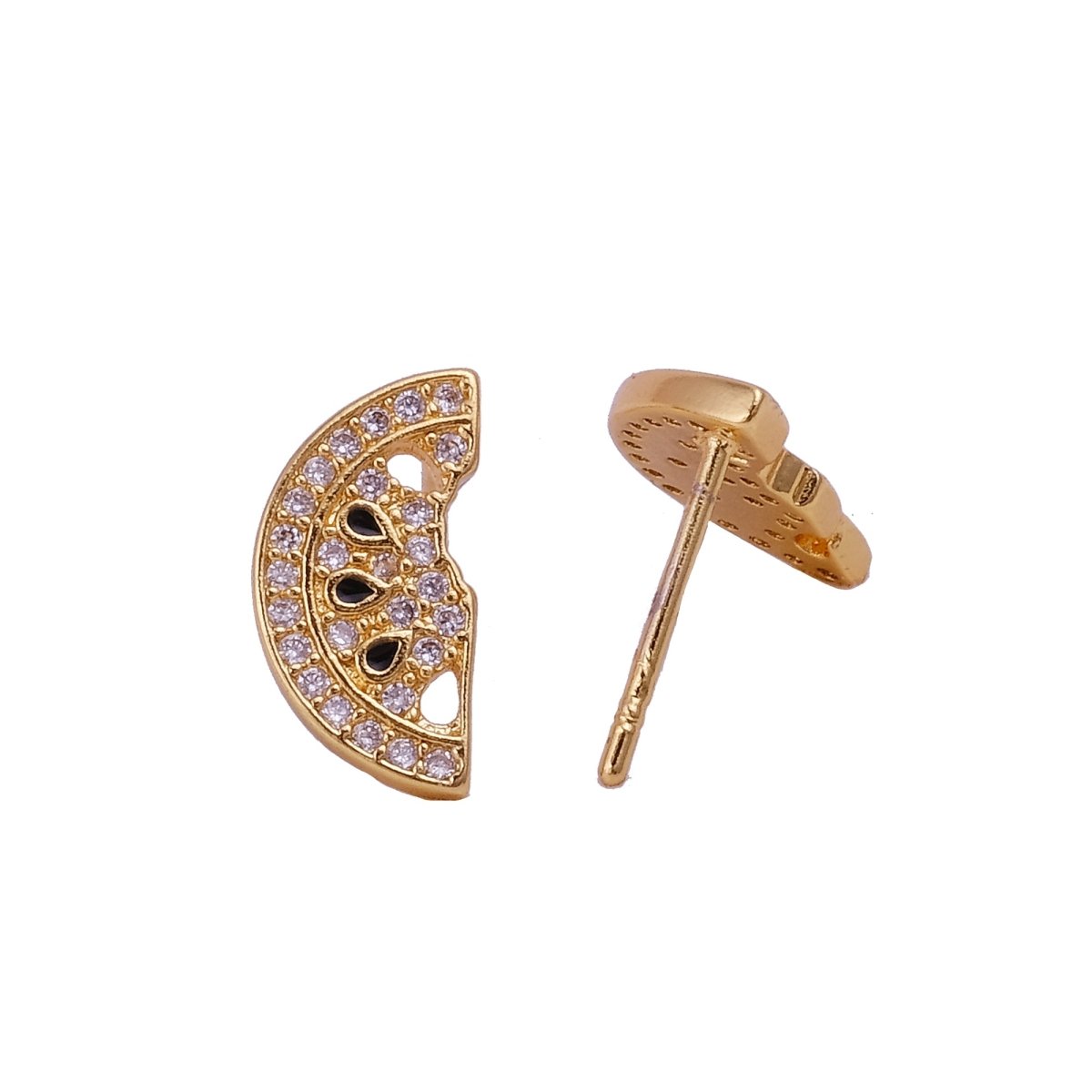 Cubic Zircon Gemstone Stud Earrings Gold Plated Lemon Shape Jewelry