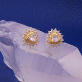 Cubic Zircon Gemstone Stud Earrings Heart Shape Studs Gold Plated Jewelry