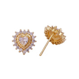 Cubic Zircon Gemstone Stud Earrings Heart Shape Studs Gold Plated Jewelry