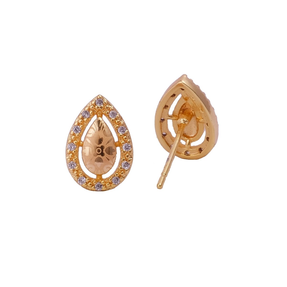 Cubic Zircon Gemstone Stud Earrings Oval Studs Gold Plated Jewelry For Her